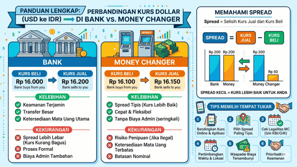 perbedaan kurs dollar di bank dan money changer mana lebih untung